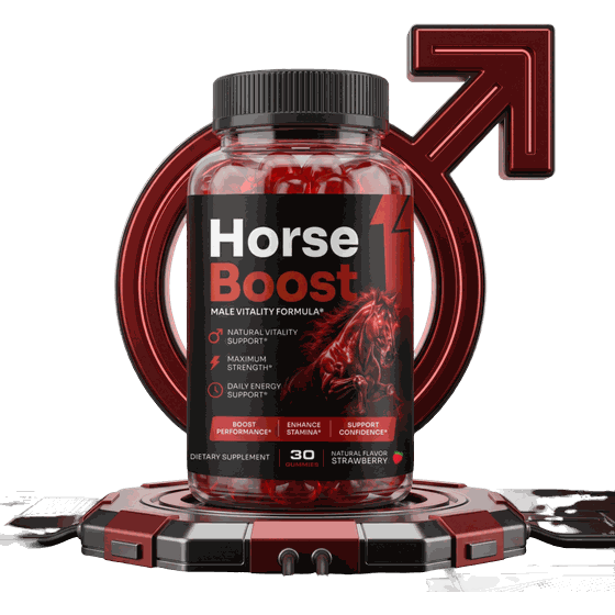 Bottle of Horse Boost men's vitality strawberry gummies